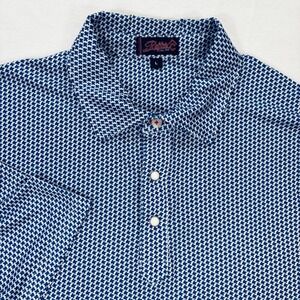 Rafter C Mens L Blue Texas State Microprint Pearl Snap Polo Shirt Performance